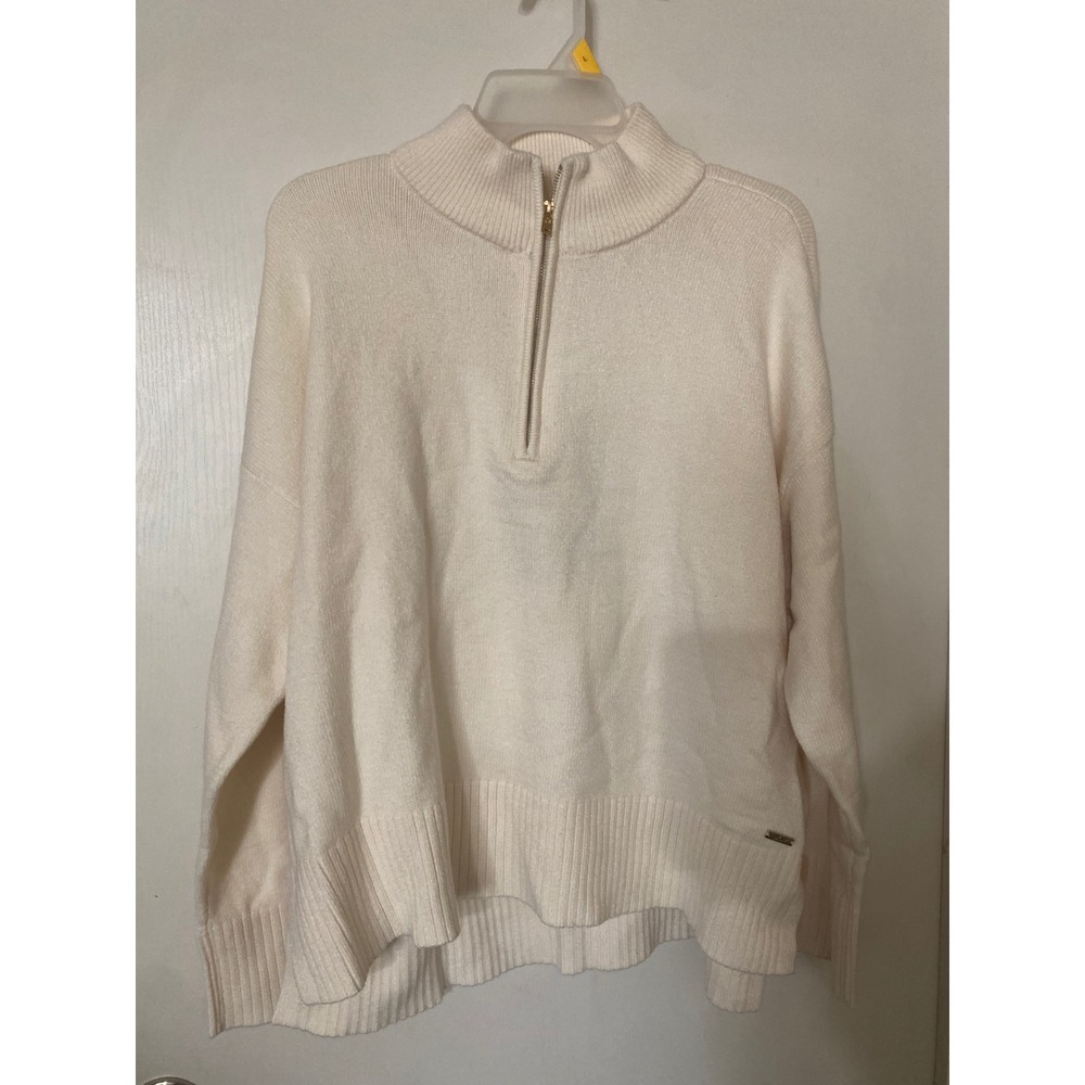 DKNY Cream Quarter Zip Mock Ribbed Neck Long sleeve Sweater Women's XXL